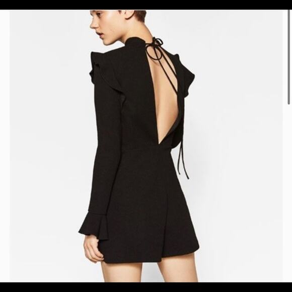 Zara Black Ruffle Long Sleeve Romper - Picture 2 of 4